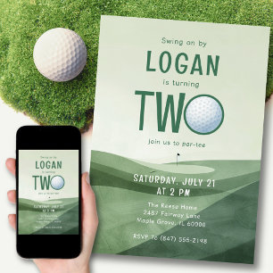 Invitation Fête de golf pour 2e anniversaire aquarelle deux a