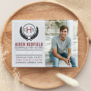 Invitation Fête de graduation 2023 Monogram Maroon