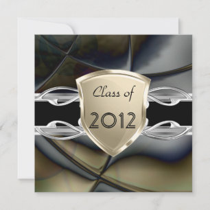 Invitation Fête de graduation Abstrait Black Gold Silver