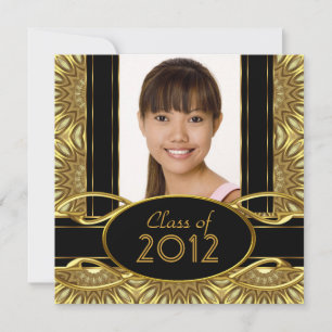 Invitation Fête de graduation Abstraite Black Gold Girl