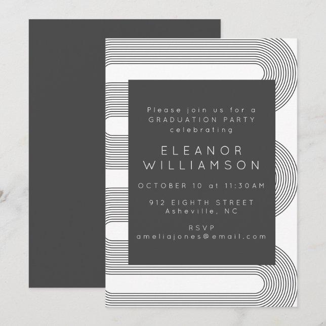 Invitation Fête de graduation Abstraite en noir blanc moderne (Devant / Derrière)