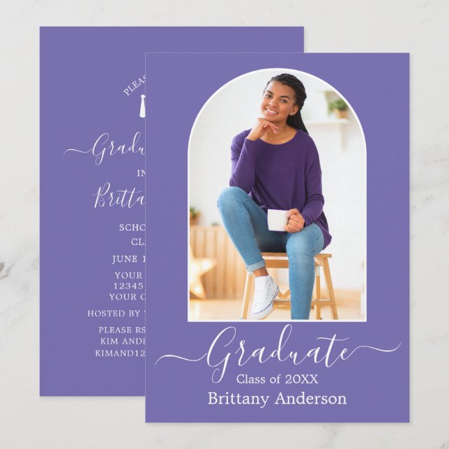 Invitation Fête de graduation Arch Periwinkle moderne (Devant / Derrière)