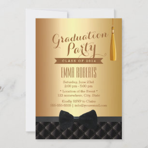 Invitation Fête de graduation Black Bow Cravate moderne Gold 