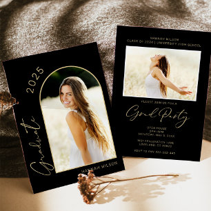 Invitation Fête de graduation Black Gold moderne