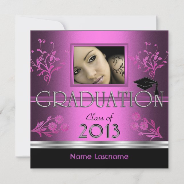 Invitation Fête de graduation Black Rose Girl Photo (Devant)