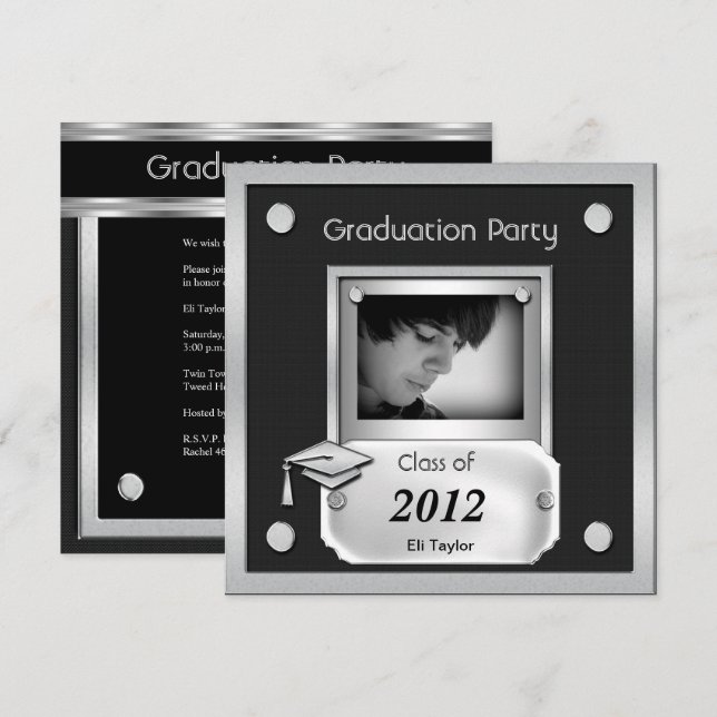 Invitation Fête de graduation Black Silver Regarder Métal (Devant / Derrière)