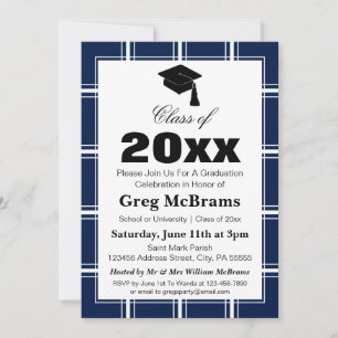 Invitation Fête de graduation bleu moderne