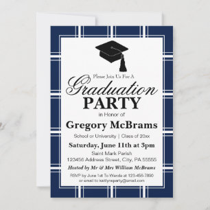 Invitation Fête de graduation bleu moderne