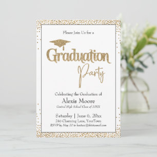 Invitation Fête de graduation Bordée Gold Confetti