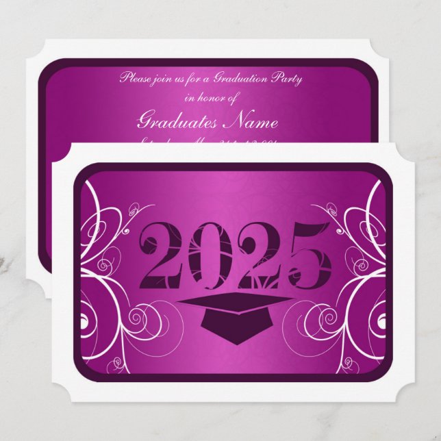 Invitation Fête de graduation de cadre violet et blanc (Devant / Derrière)