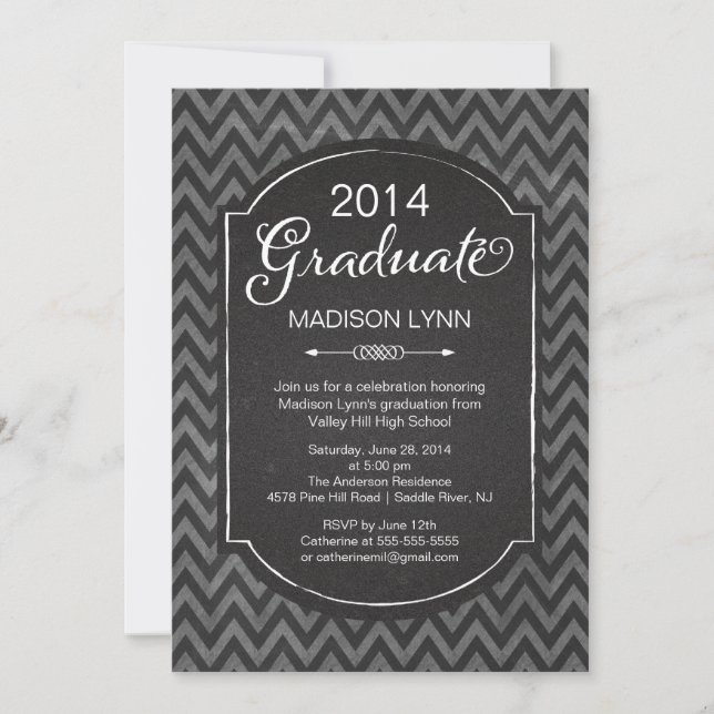 Invitation Fête de graduation de Chalkboard moderne Chevron (Devant)