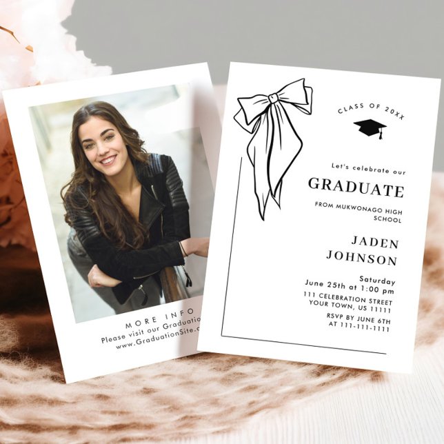 Invitation Fête de graduation de la marque Black Bow Ribbon (Créateur téléchargé)