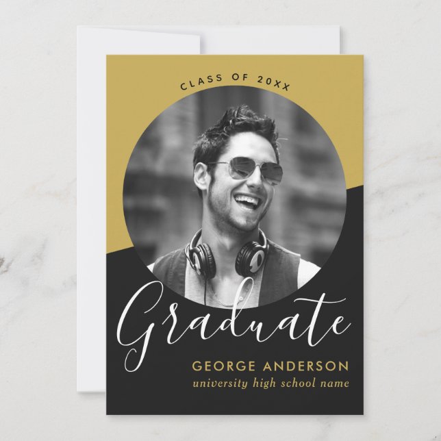 Invitation Fête de graduation de la photo Black Gold Elegant  (Devant)