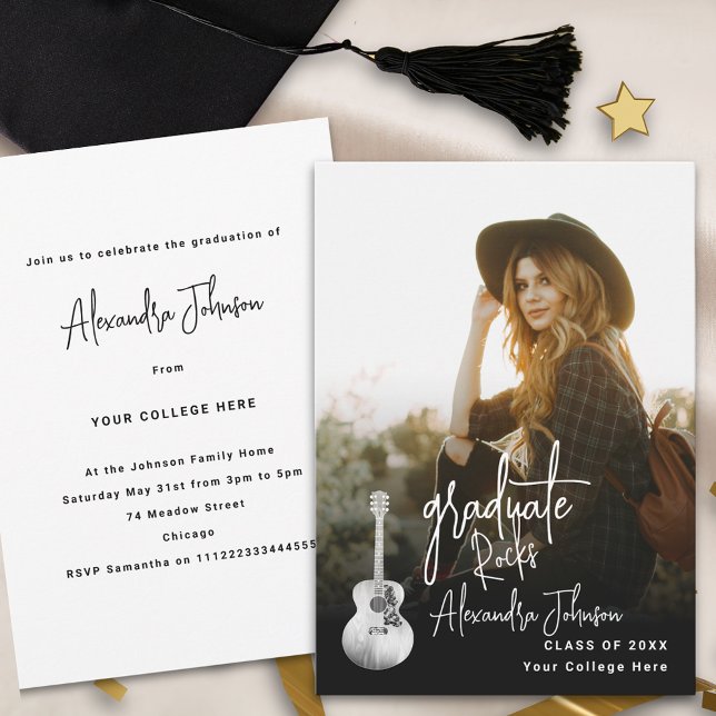 Invitation Fête de graduation de la photo verticale (Modern trendy vertical photo country music Graduation party invitation)