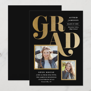 Invitation Fête de graduation de la photographie moderne Gold