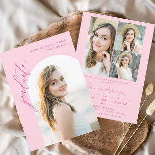 Invitation Fête de graduation de l'arc rose chaud moderne