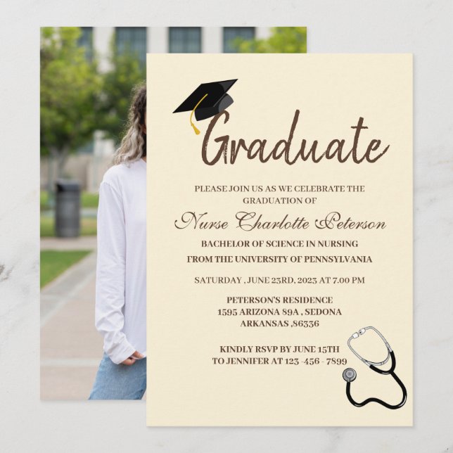 Invitation Fête de graduation de l'infirmière photo personnal (Devant / Derrière)