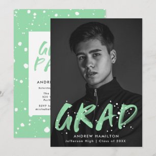 Invitation Fête de graduation de peinture à la menthe moderne