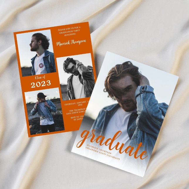 Invitation Fête de graduation de photos orange brûlées minime (Créateur téléchargé)