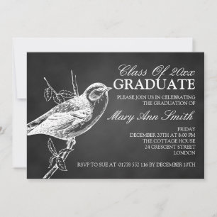 Invitation Fête de graduation des oiseaux en tableau noir