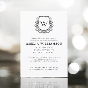 Invitation Fête de graduation du Monogramme de la crête blanc