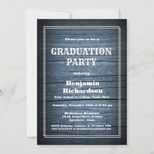 Invitation Fête de graduation en bois de la grange bleu rusti