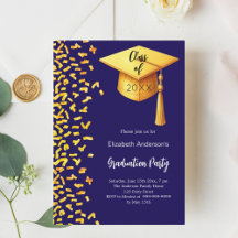 Fête de graduation en or bleu foncé confetti