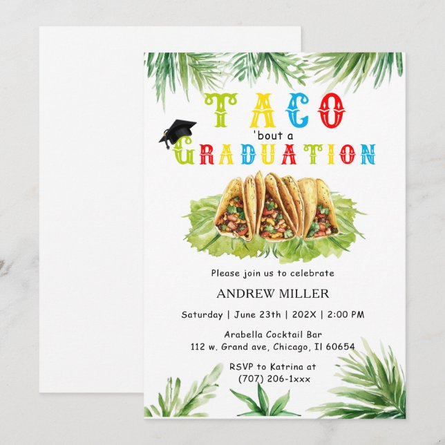 Invitation Fête de graduation Fiesta avec Tacos (Devant / Derrière)