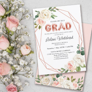 Invitation Fête de graduation Fille Blush Rose Floral
