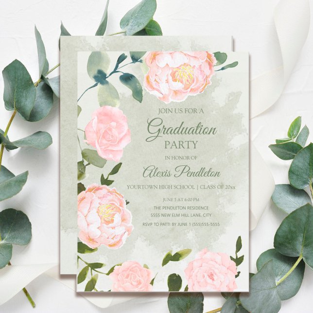 Invitation Fête de graduation florale Blush Romantic Springti (Créateur téléchargé)