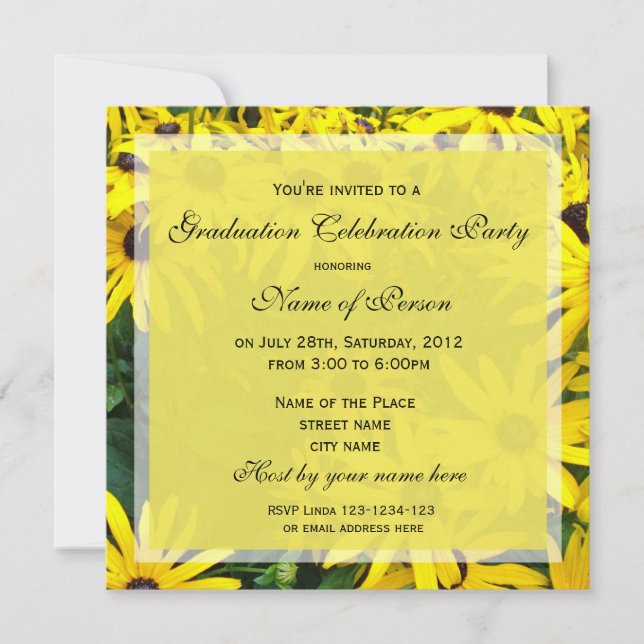 Invitation Fête de graduation florale de marguerite jaune vif (Devant)