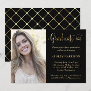 Invitation Fête de graduation Gold Black Photo