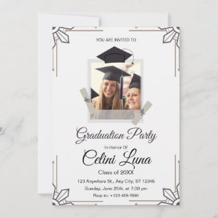 Invitation Fête de graduation illustrative Gris et Noir