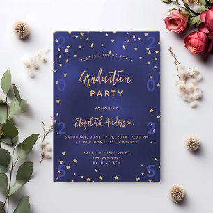 Invitation Fête de graduation marine bleu or étoiles année lu