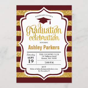 Invitation Fête de graduation - Maroon Gold Stripes