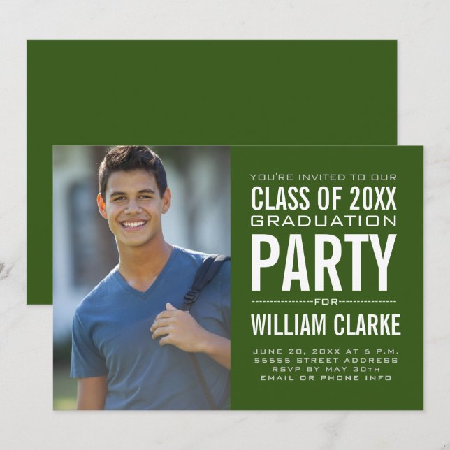 Invitation Fête de graduation masculine moderne (Devant / Derrière)