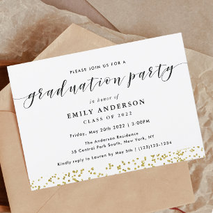 Invitation Fête de graduation moderne Black and Gold