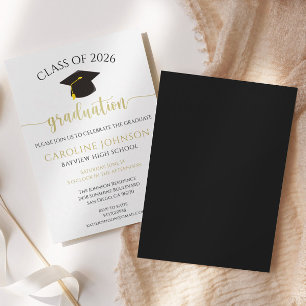 Invitation Fête de graduation moderne Black and Gold