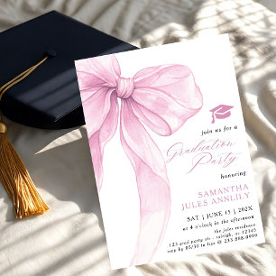 Invitation Fête de graduation moderne tendance Pink Bow