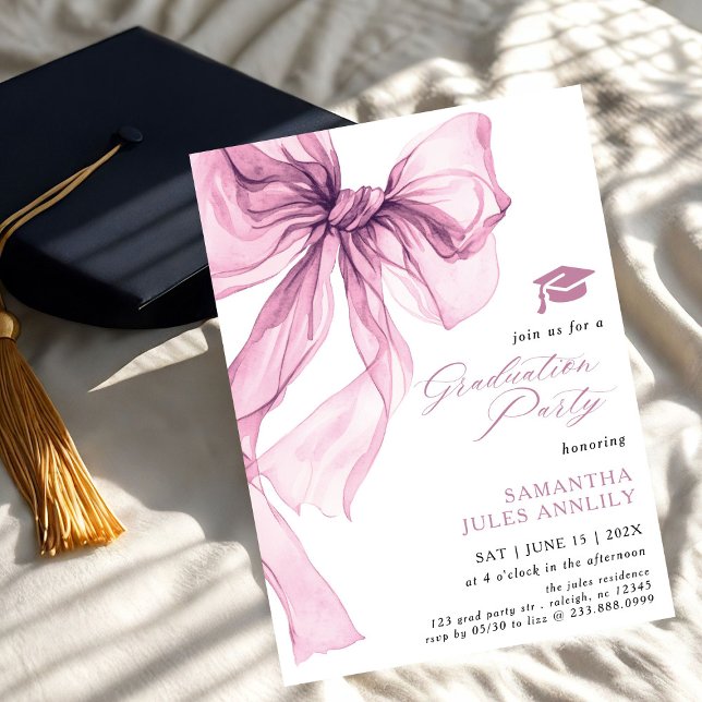 Invitation Fête de graduation moderne tendance Pink Bow (Créateur téléchargé)