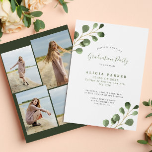 Invitation Fête de graduation multi-photo de l'eucalyptus mod