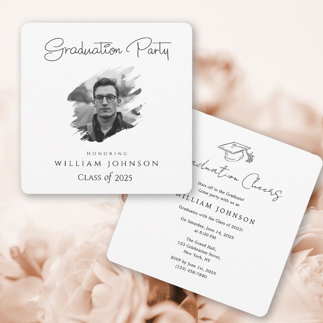 Invitation fête de graduation noir et blanc 2025 (black and white graduation party 2025 invitation
)