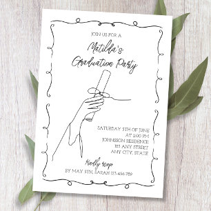 Invitation Fête de graduation noir et blanc avec la main de g