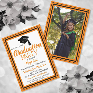 Invitation Fête de graduation Orange et Black Photo