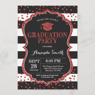 Invitation Fête de graduation Parties scintillant noire et ro