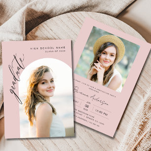 Invitation Fête de graduation photo Blush Pink 2 moderne