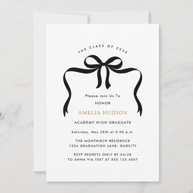 Invitation Fête de graduation photo branchée Bow Ribbon (Devant)