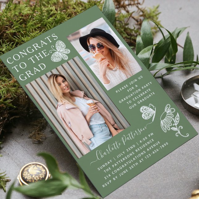 Invitation Fête de graduation photo de papillon de la Watercr (Créateur téléchargé)