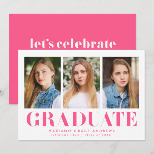 Invitation Fête de graduation photo Hot Pink 3 tout simplemen