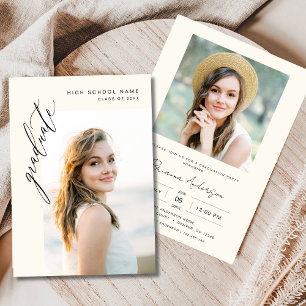 Invitation Fête de graduation photo minimaliste à la crème ne